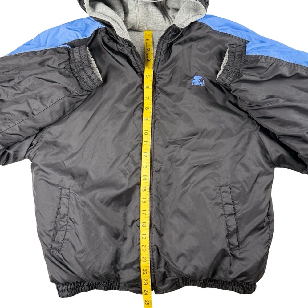 Starter Reversible Puffer‎ Jacket Hooded Black Gray Blue Vintage - Picture 8 of 9